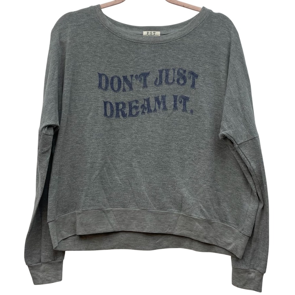 Project Social T Womens Medium PST Sweatshirt Boxy Crop Gray Don't Just Dream It
